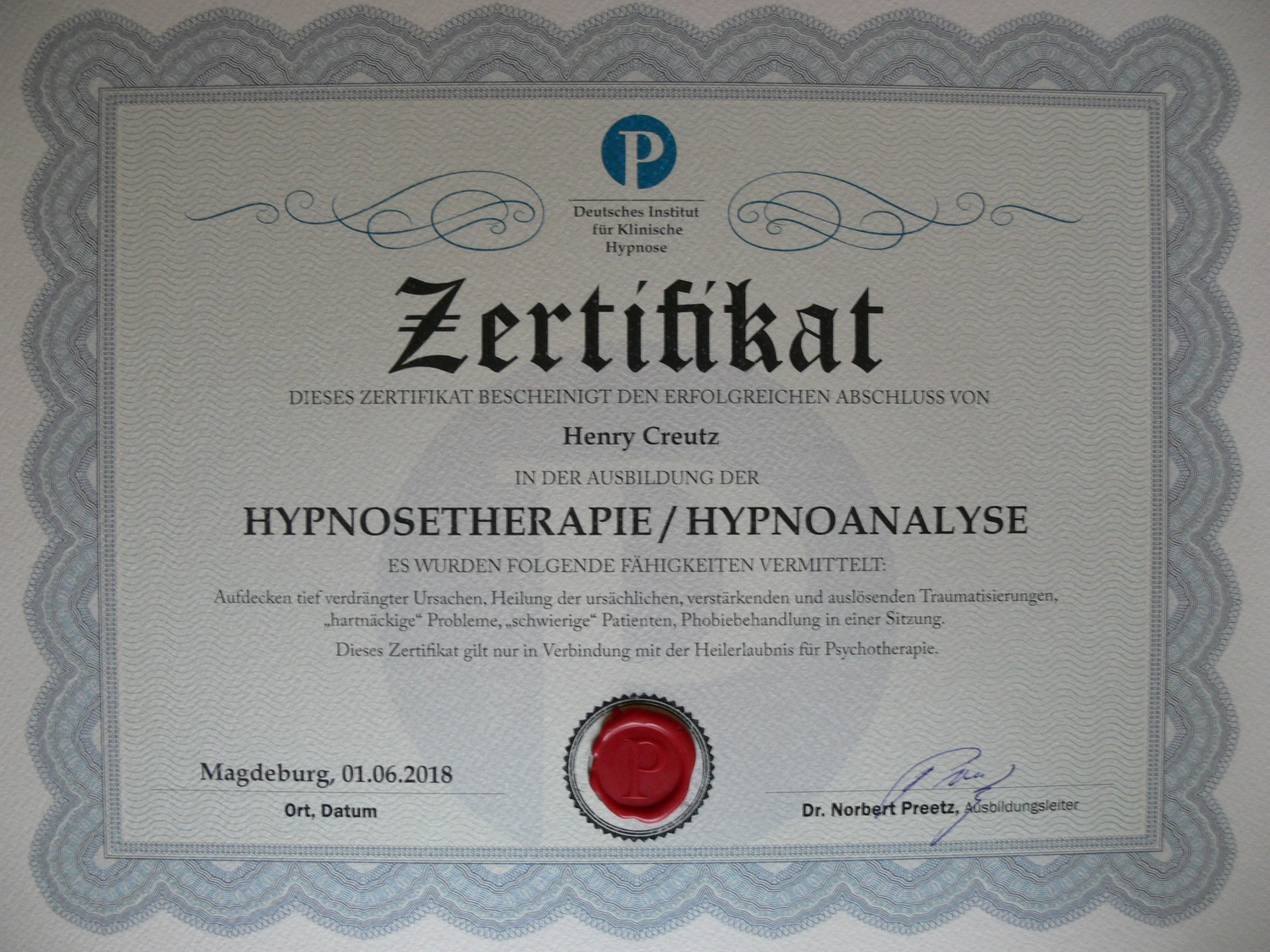Hypnose in Dresden bei Depressionen, Burnout, Ängsten, Trauer, Krisen & Kinderhypnose - Zertifikat